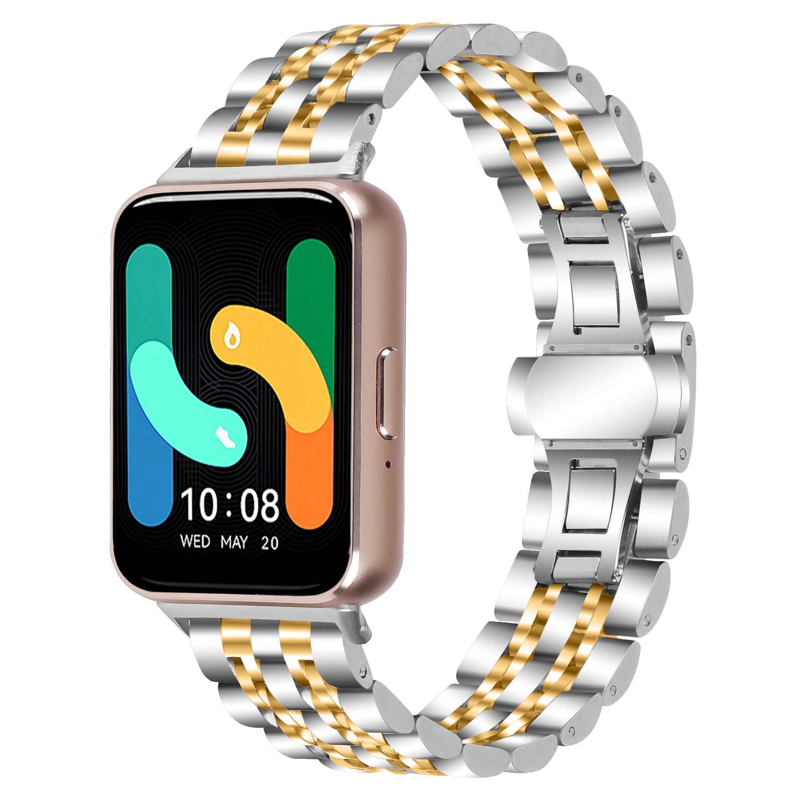 For Samsung Galaxy Fit3 SM-R390 Watch Strap High-Strength Stainless Steel Wrist Band - Silver+Gold For Samsung Galaxy Fit3 SM-R390 Watch Strap High-Strength Stainless Steel Wrist Band - Silver+Gold